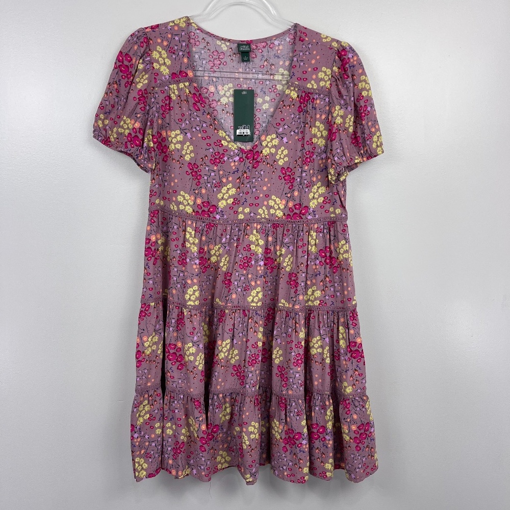 Wild Fable Mauve Floral Babydoll Tier Dress XS NWT